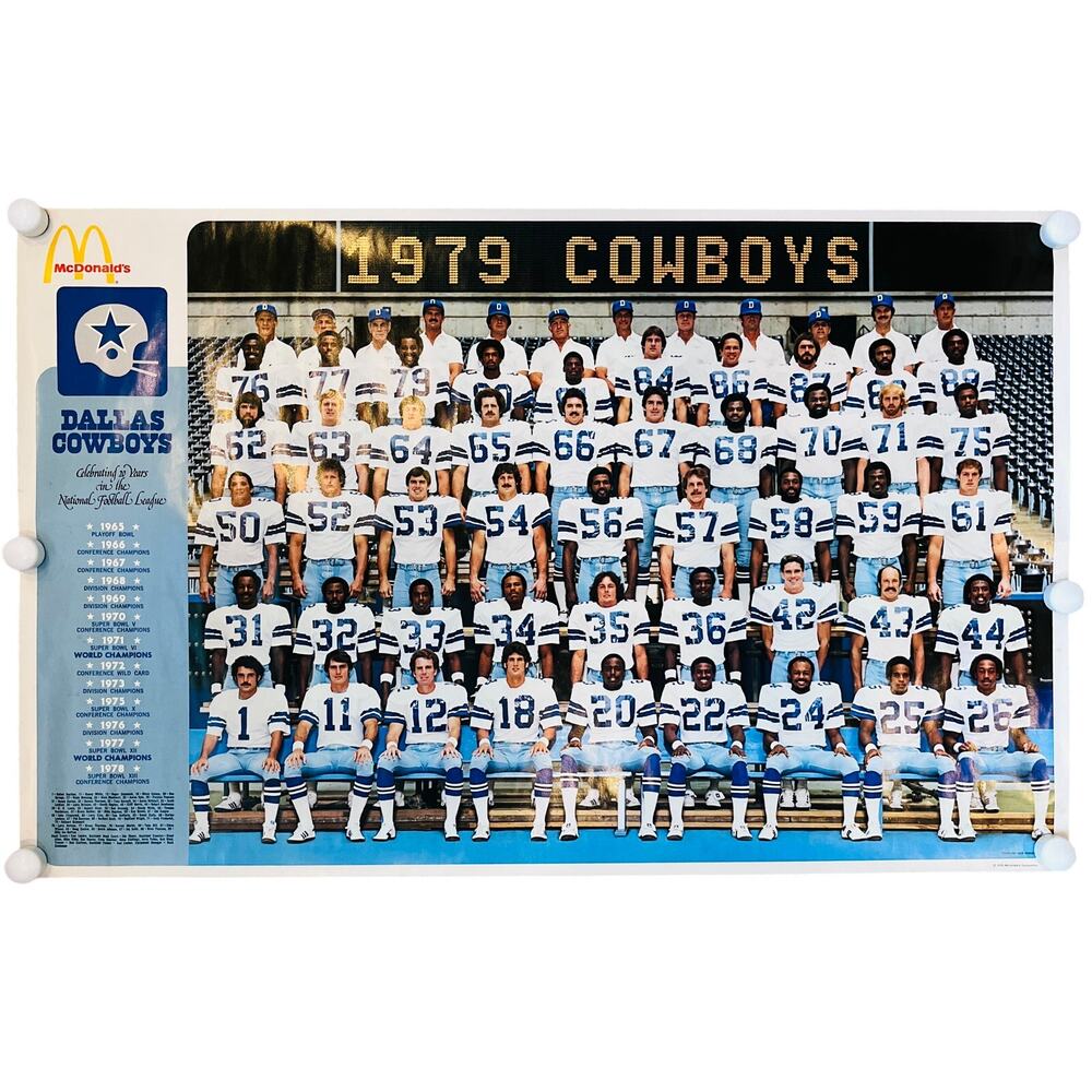 1979 Genuine Vintage Dallas Cowboys Team Poster NFL McDonalds 36x23 Collectible